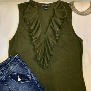 Beautiful Forest Green M Cotton ruffled blouse